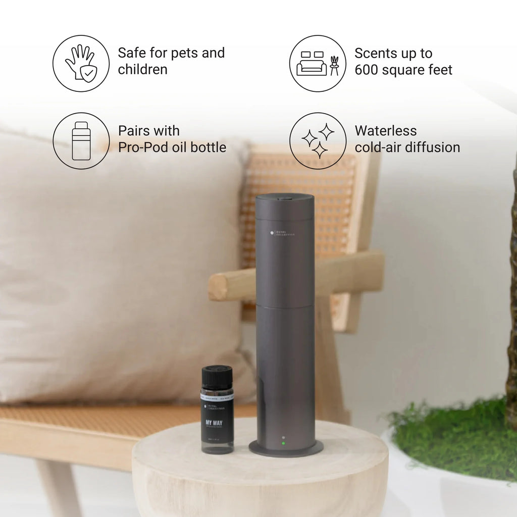 Hotel Collection | Studio Pro Essential Oil Diffuser | 600 sq ft Coverage | Cordless & Portable with Remote | Cold-Air Diffusion Technology Scent Diffuser | Home, Office & Business - Space Gray
