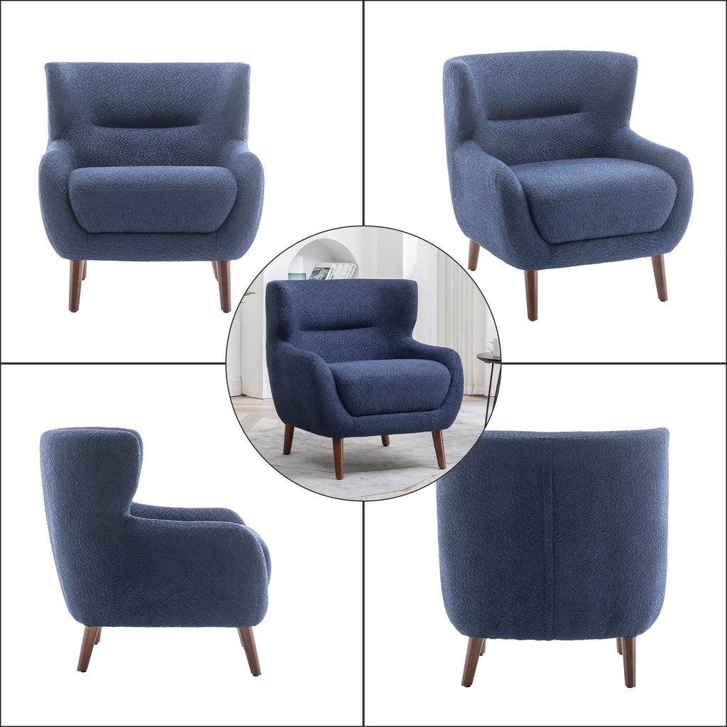 ALEAVIC White Accent Chair Upholstered Armchair with Solid Wood Legs