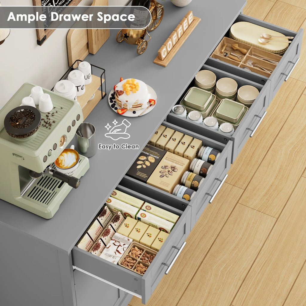 Homfa Farmhouse Buffet Cabinet with 4 Drawers and 4 Doors, 59" W Sideboard Buffet Storage Cabinet with Shelves, for Kitchen Living Room Bedroom, Wash Gray