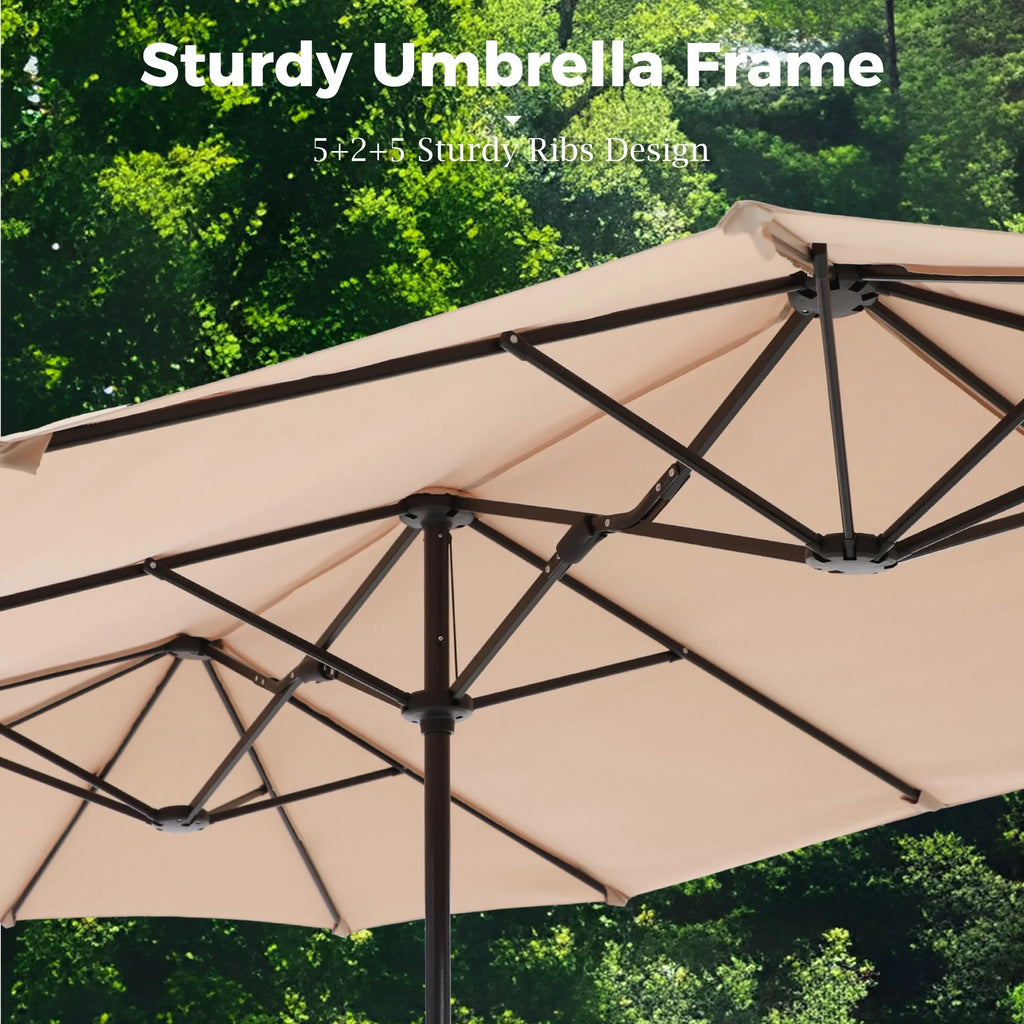 Alpha Joy 15ft Outdoor Patio Umbrella Extra-Large Double-Sided Garden Umbrella with Crank Handle and Base - Smoky Gray