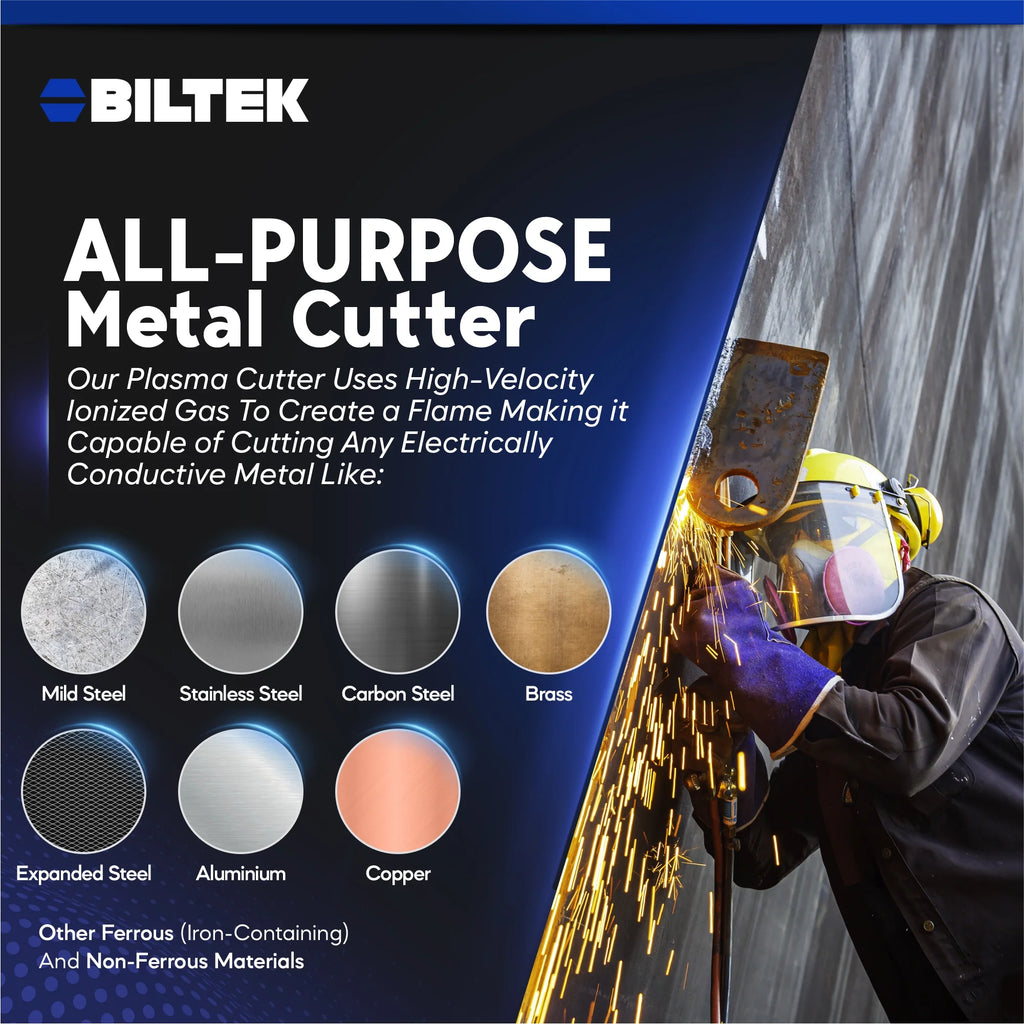Biltek Plasma Cutter 50A Dual Voltage 110V/220V Cutting Torch Kit, 1/2 Inch, IGBT Technology, Portable Plasma Cutter Machine, Metal Cutter for Steel, Copper, Aluminum, Brass and Other Metals
