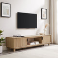 Walker Edison Mid-Century Modern Reeded 2-Door TV Stand for TVs up to 80��, Coastal Oak