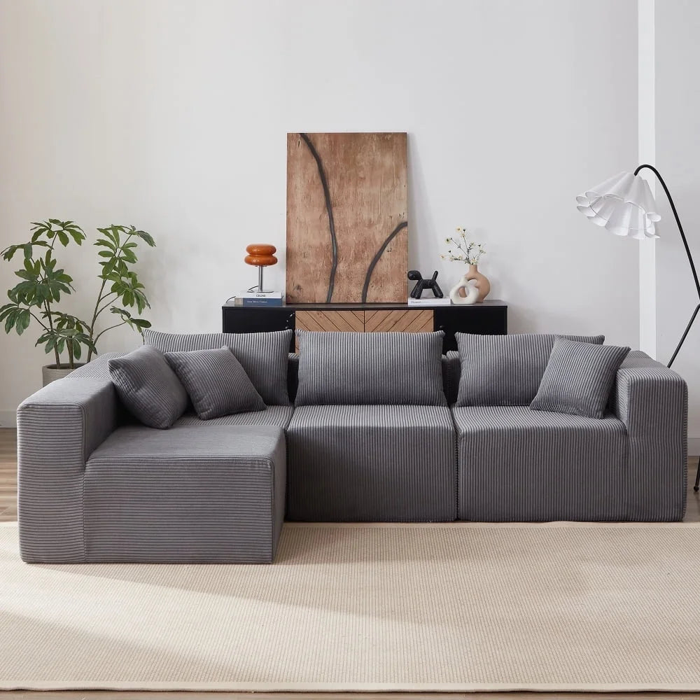 104-Inch Corduroy Modular L Shaped Sectional Sofa,Luxury Floor Couch Set,Upholstered Indoor Furniture,Foam-Filled Compressed Sofa for Living Room,Bedroom,4 PC Free Combination  ?