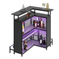 DEXTRUS 5 Tier Home Bar Unit, 43" Wine Cabinet with LED Lights, Mini Liquor Bar with Wine Rack and Footrest, Black