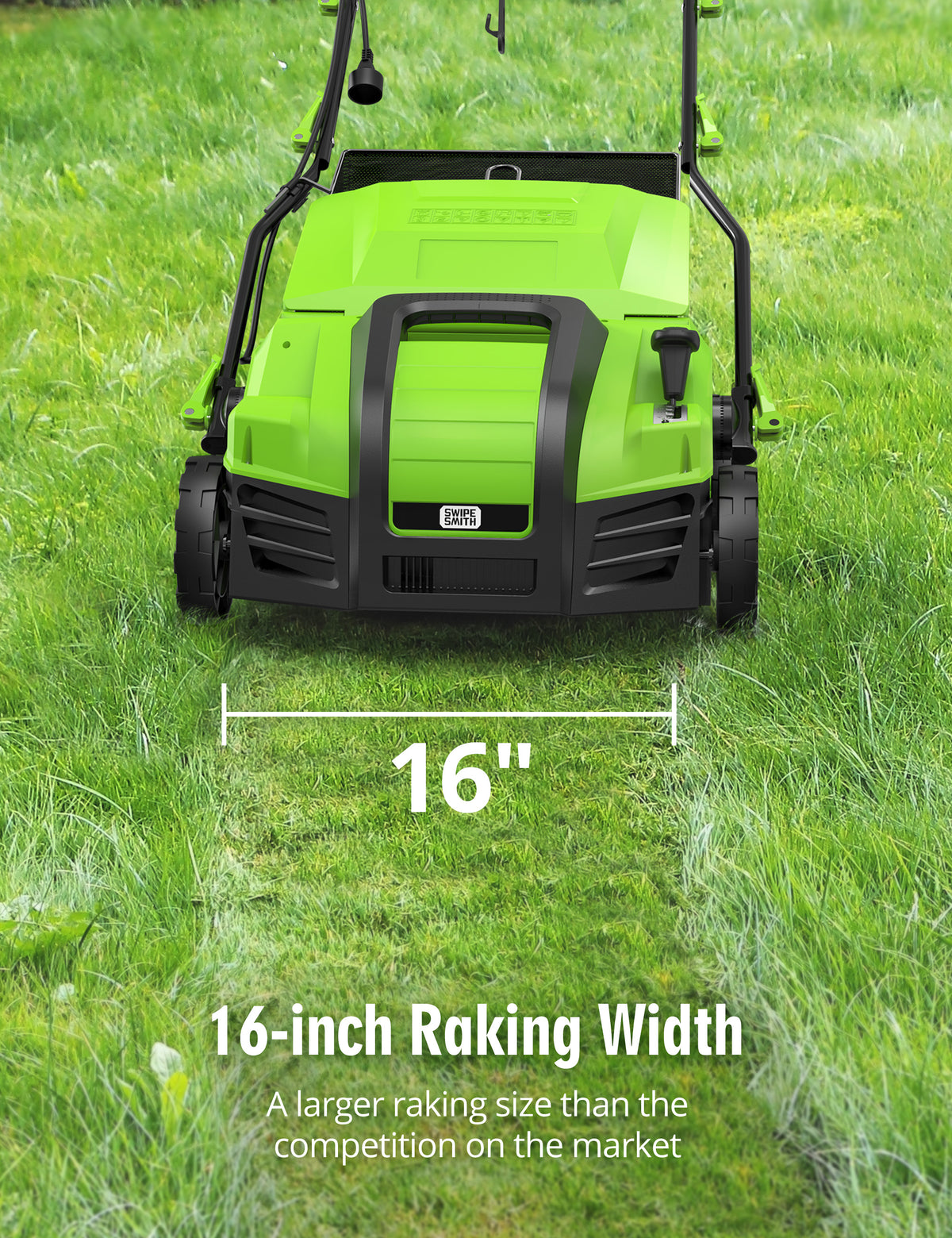 SWIPESMITH 16�� 15 Amp Electric Dethatcher Scarifier, Lawn with 5-Position Depth Adjustment, 14.5 Gal Removable Thatch Collection Bag, Quick-Fold, Keeps Health