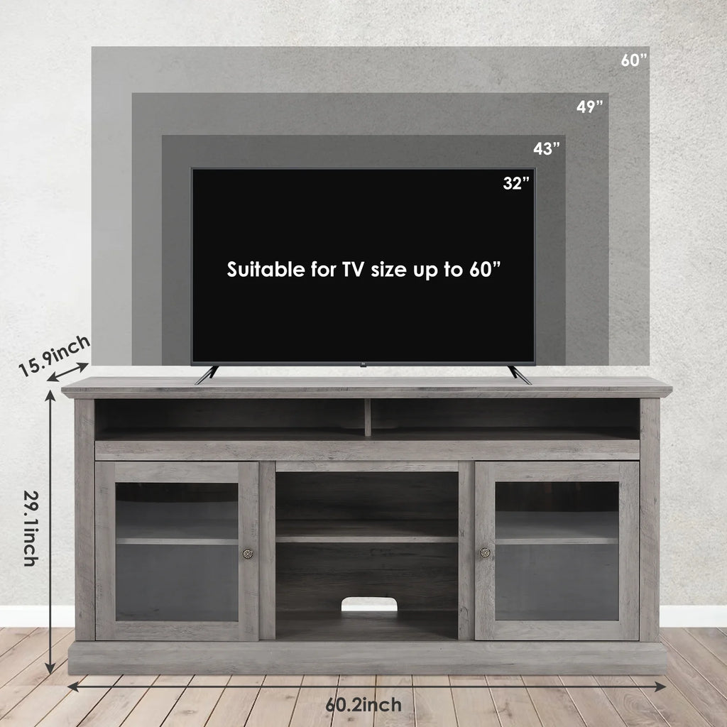 TV Stand for 65 Inch TV, Entertainment Center with Two Glass Barn Doors and Storage Cabinet Table, Farmhouse Style Media Console Table for Living Room(Coffee)