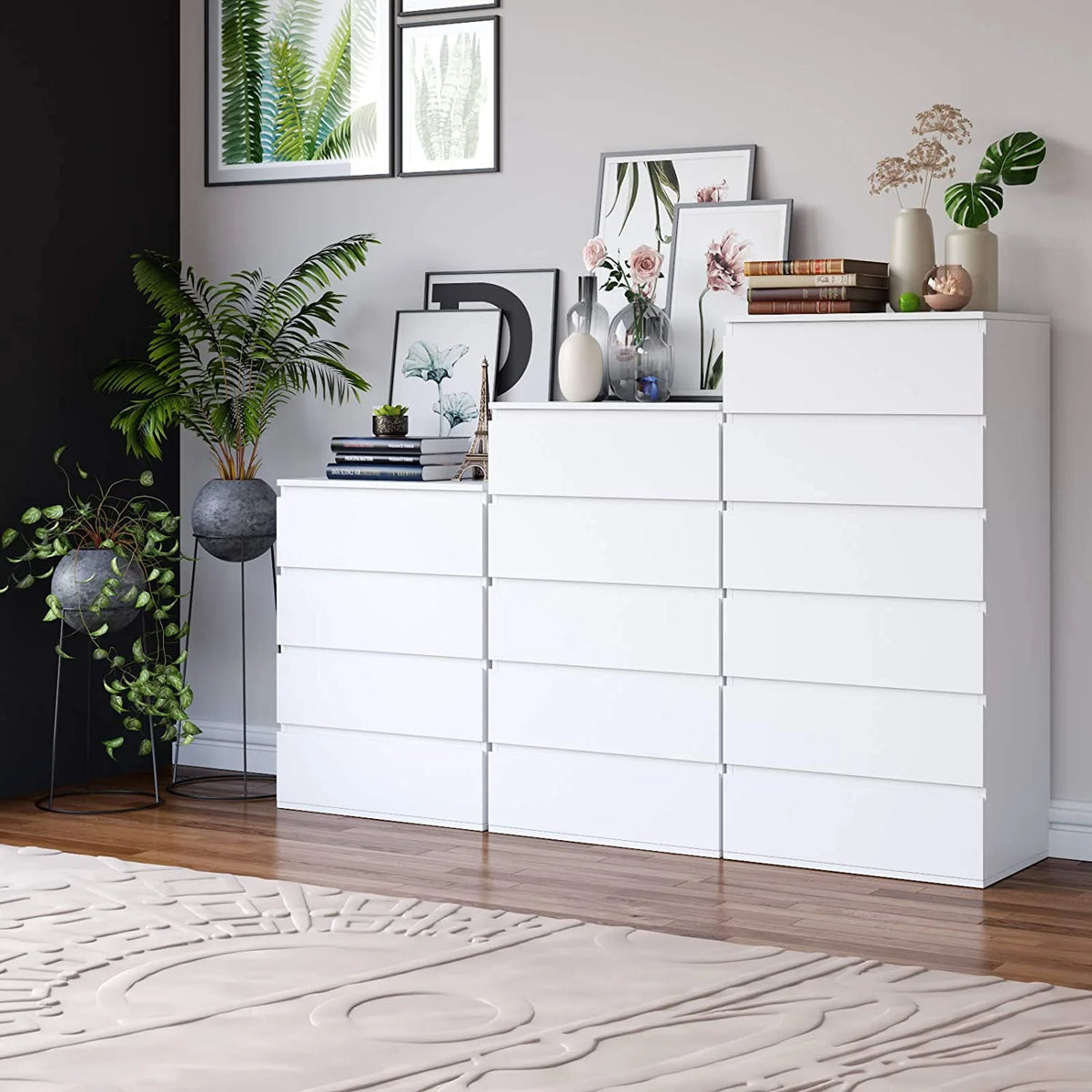 Homfa 5 Drawer White Dresser, Modern Storage Cabinet for Bedroom,Tall Chest of Drawers for Living Room