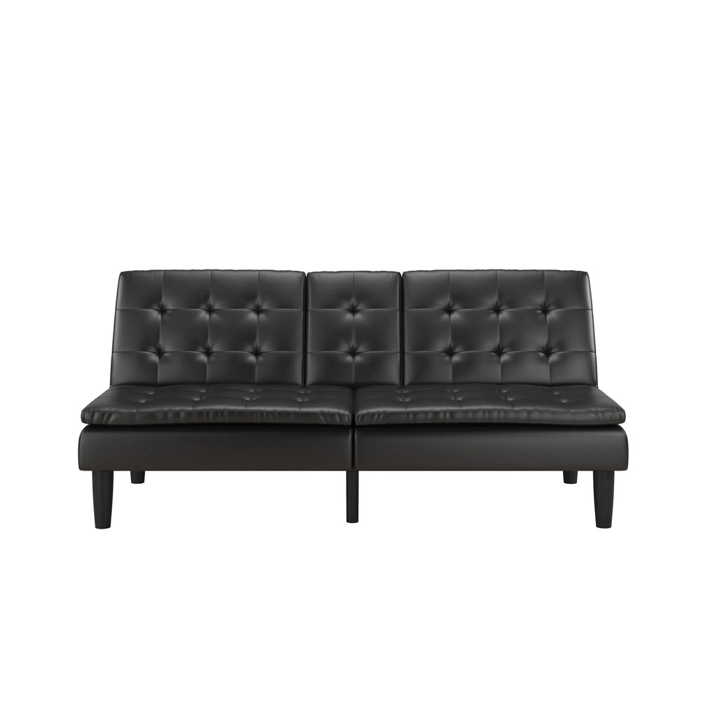 Mainstays Memory Foam 71.5" Futon with Cupholder and USB, Black Faux Leather