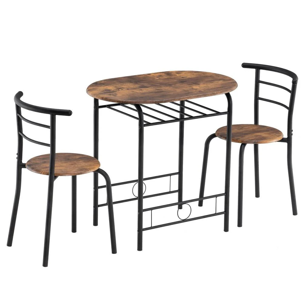 Zimtown 3 Piece Dining Set Compact 2 Chairs and Table Set with Metal Frame and Shelf Storage Bistro Pub Breakfast Space Saving for Apartment and Kitchen