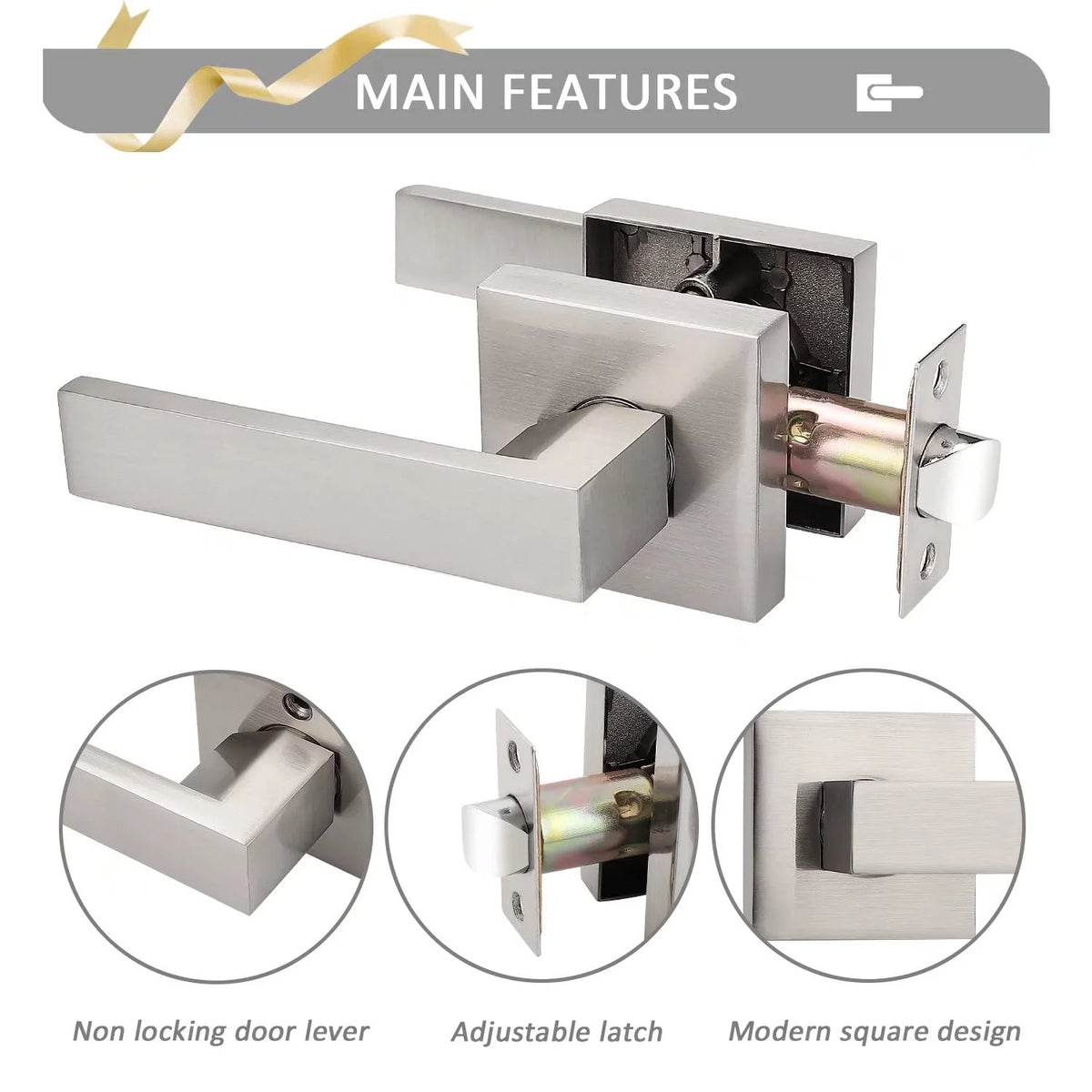 Probrico 10 Pack Square Door Lever Door Lock Handle Lockset Keyless Doorknobs Passage Knobs Lockset Interior Hallway Passage Closet in Satin Nickel C63