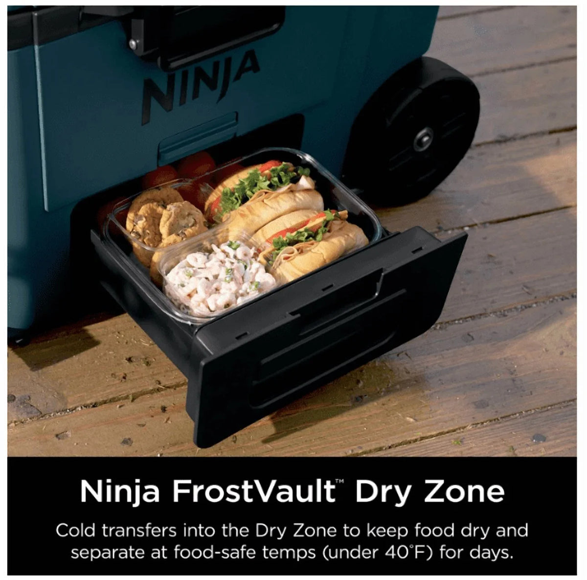 Ninja | Cooler | FrostVault 45QT Cooler with Wheels | Insulated with Temp Dry Storage Drawer | Keeps Ice Cold for Days | for The Beach, Camping, Picnics & More | Ocean Blue | FB245AOB