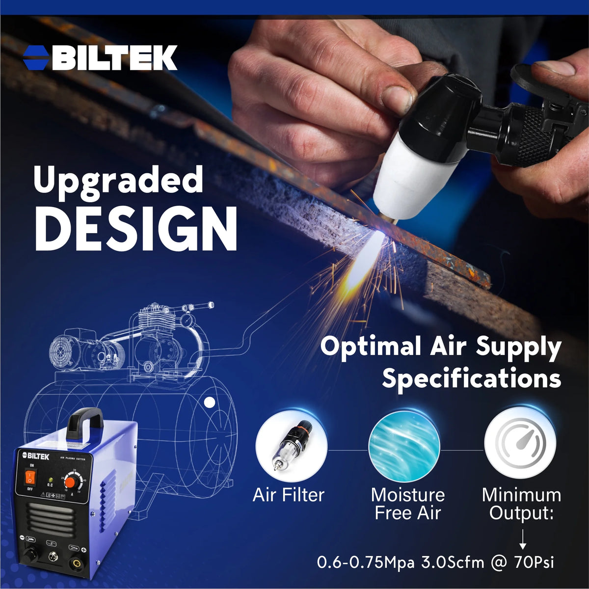 Biltek Plasma Cutter 50A Dual Voltage 110V/220V Cutting Torch Kit, 1/2 Inch, IGBT Technology, Portable Plasma Cutter Machine, Metal Cutter for Steel, Copper, Aluminum, Brass and Other Metals