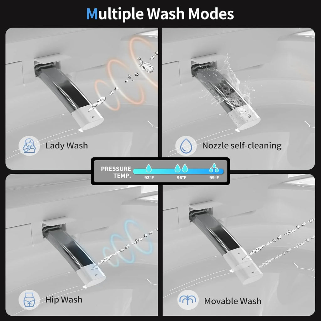 LALAHOO Smart Toilet with Bidet Built in, Auto Open & Close, Elongated Heated seat, Foot Sensor Flush, LED Display, Warm Water Wash, Dryer, Night Light, Black