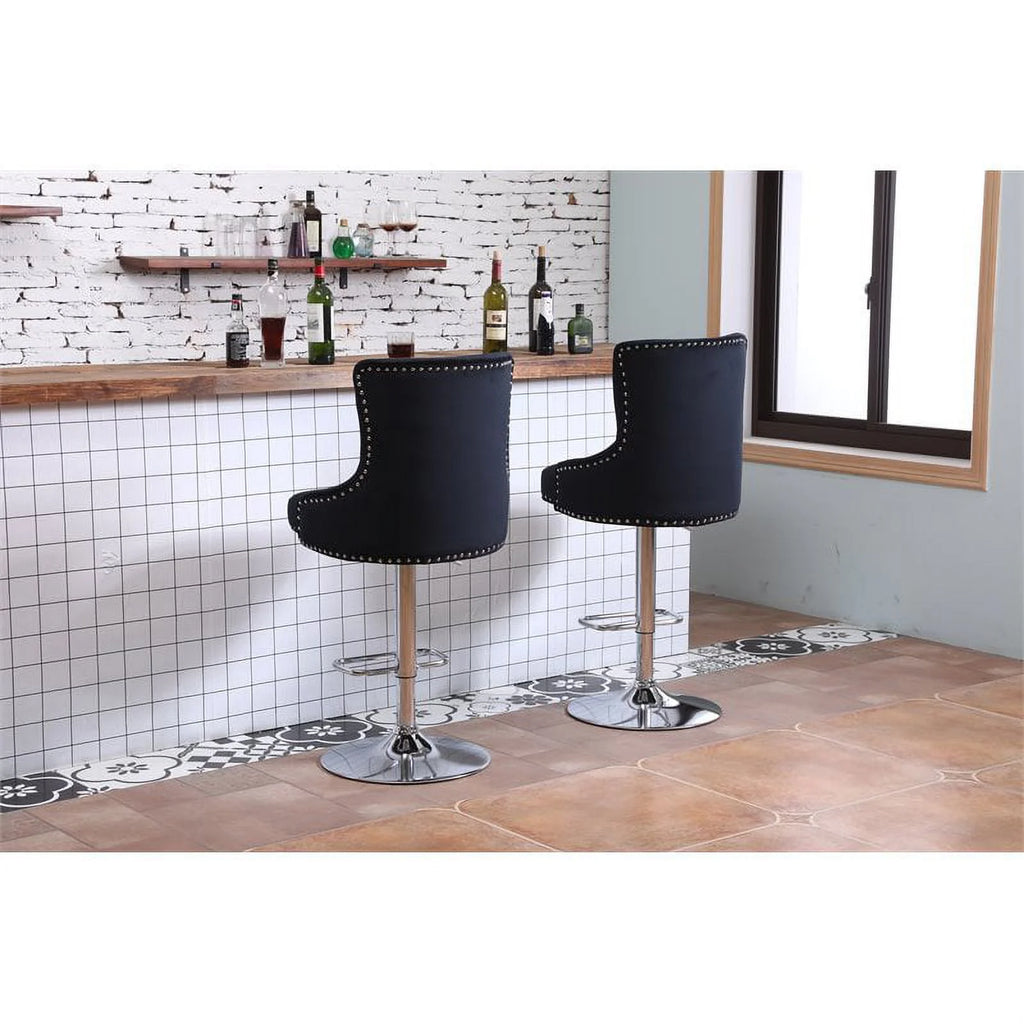 Alexent  2PCS Swivel Bar Stools, High Back, Button Tufted, Silver Footrest and Nailhead Trim Swivel Bar Chairs for Kitchen, Bar Velvet Upholstered Bar Stools, Dark Blue