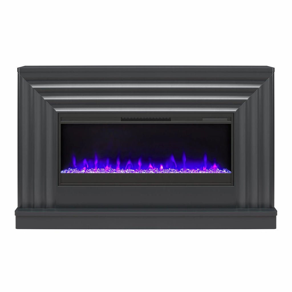 CosmoLiving by Cosmopolitan Rene Electric Fireplace Mantel 65" TV Stand with Multi-Color Flame and Crystal Ember Bed, Black