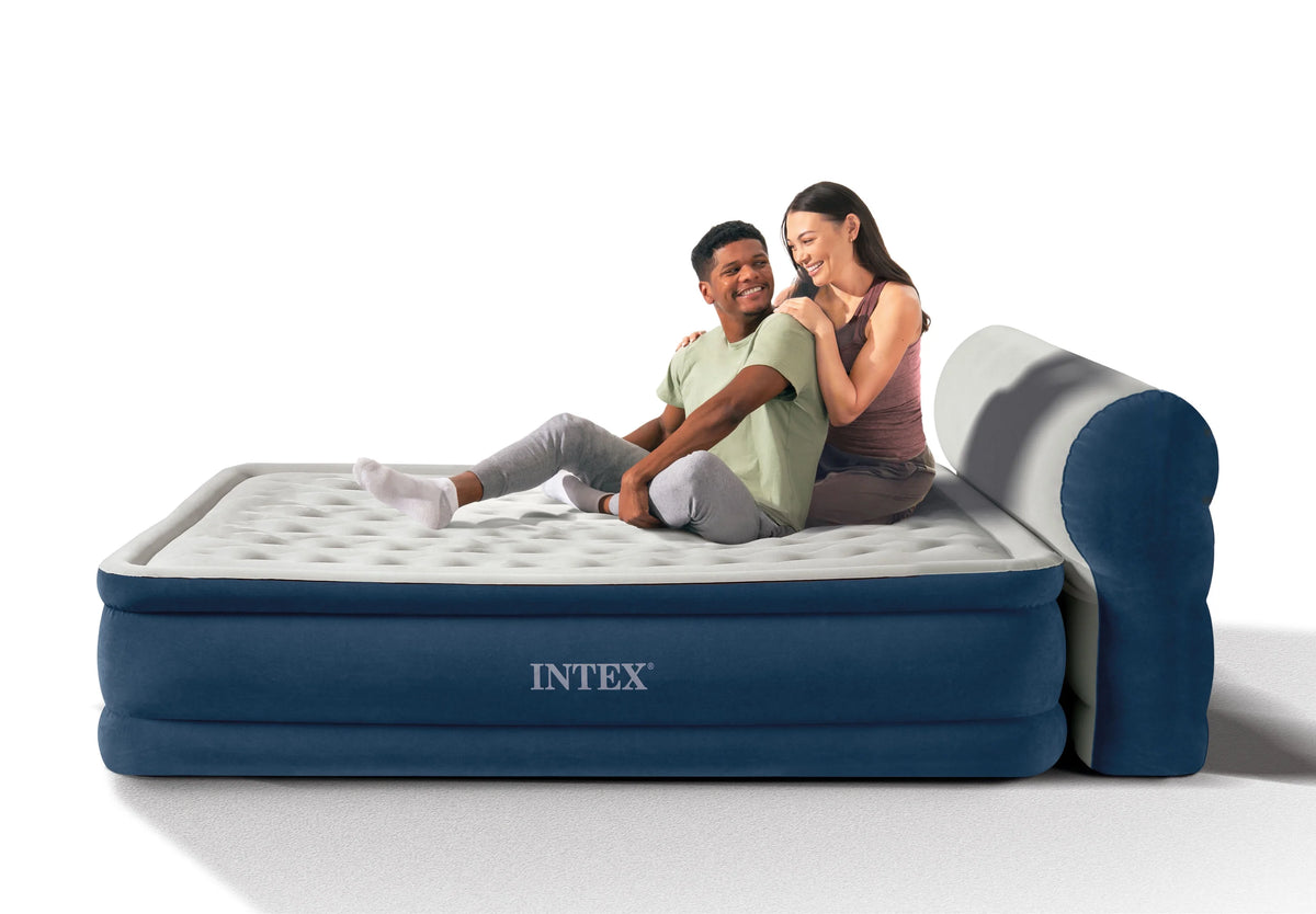 Intex Headboard 18" Queen Dura-Beam Deluxe Raised Air Bed Mattress with Built-in Pump