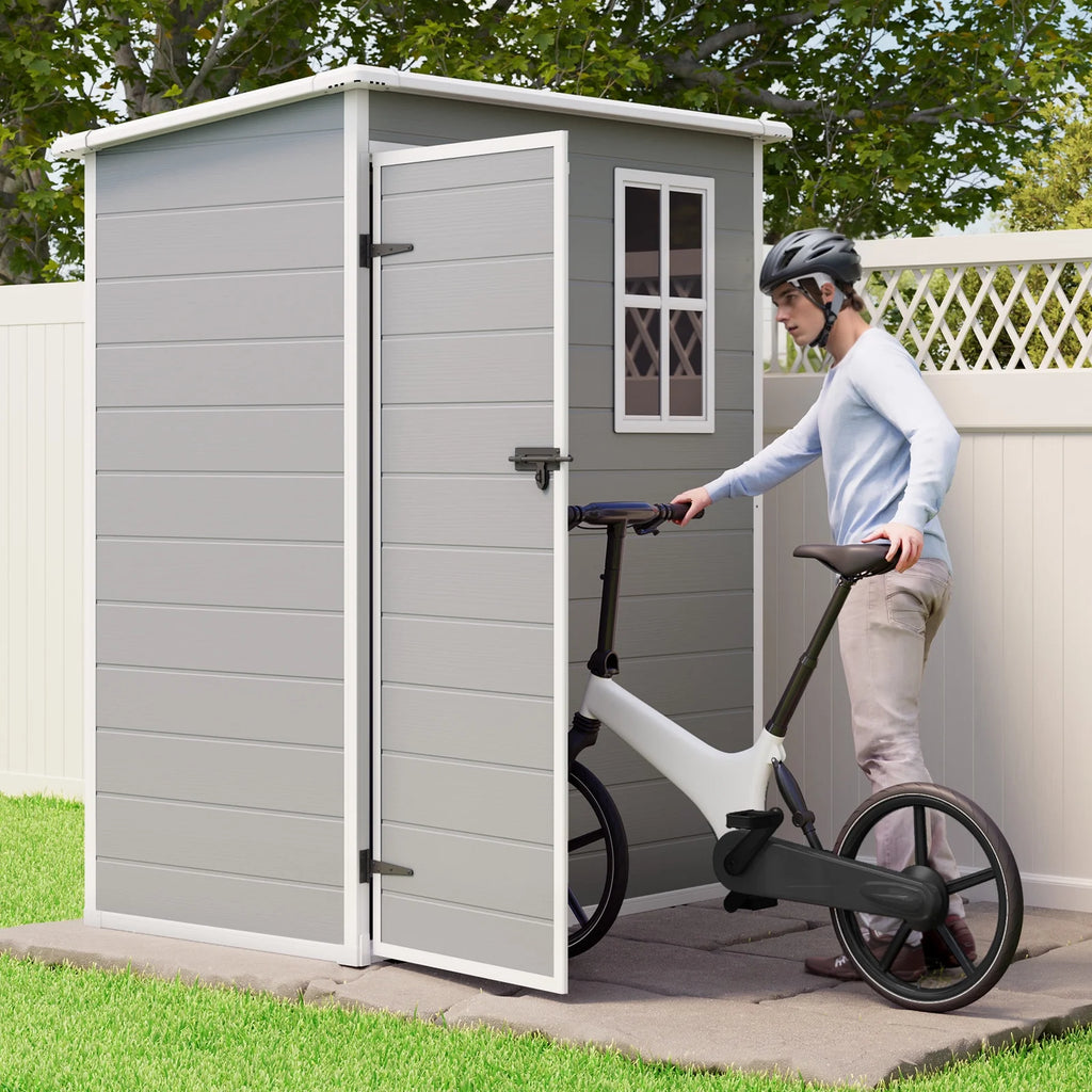 5' x 3' Outdoor Storage Shed, Lofka Resin Outdoor Storage Cabinet with Double Lockable Doors, Waterproof Tool Shed, Gray