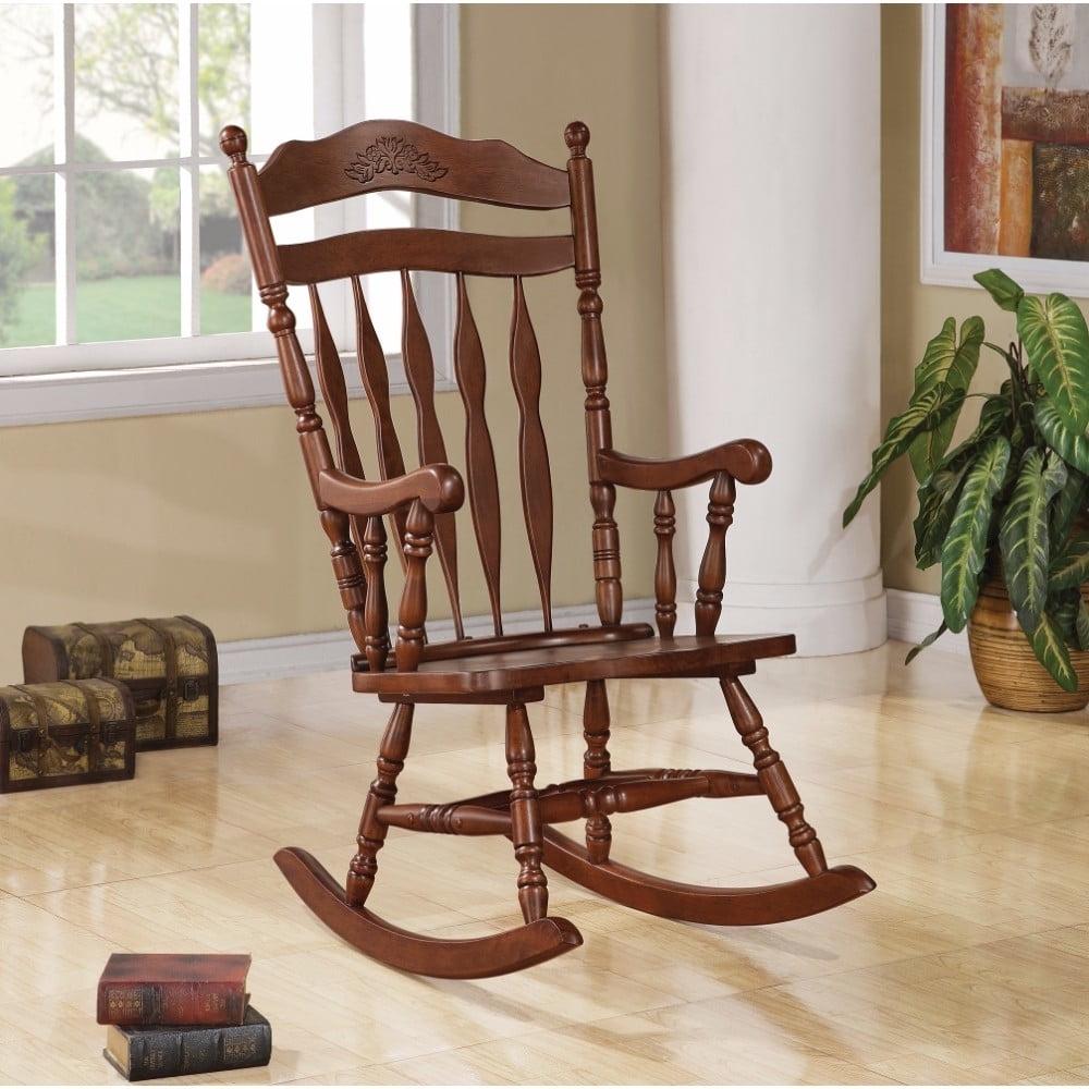 Coaster Traditional Wood Upholstered Rocker With Turned Arm in Brown