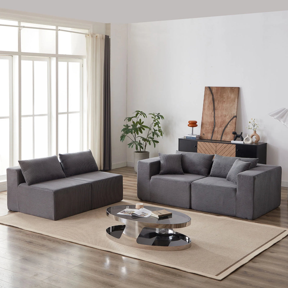 104-Inch Corduroy Modular L Shaped Sectional Sofa,Luxury Floor Couch Set,Upholstered Indoor Furniture,Foam-Filled Compressed Sofa for Living Room,Bedroom,4 PC Free Combination  ?