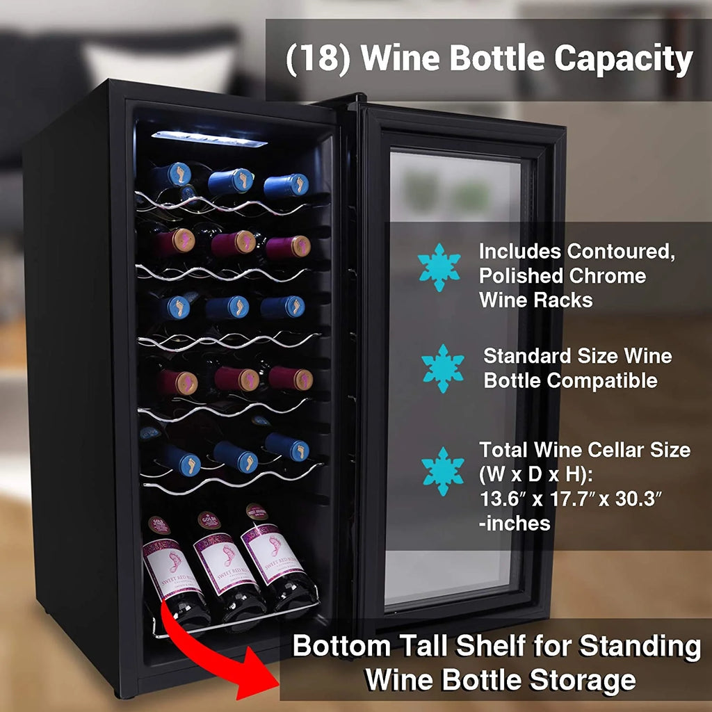 NutriChef Digital Electric 18 Bottle Thermoelectric Wine Chiller Cooler, Black