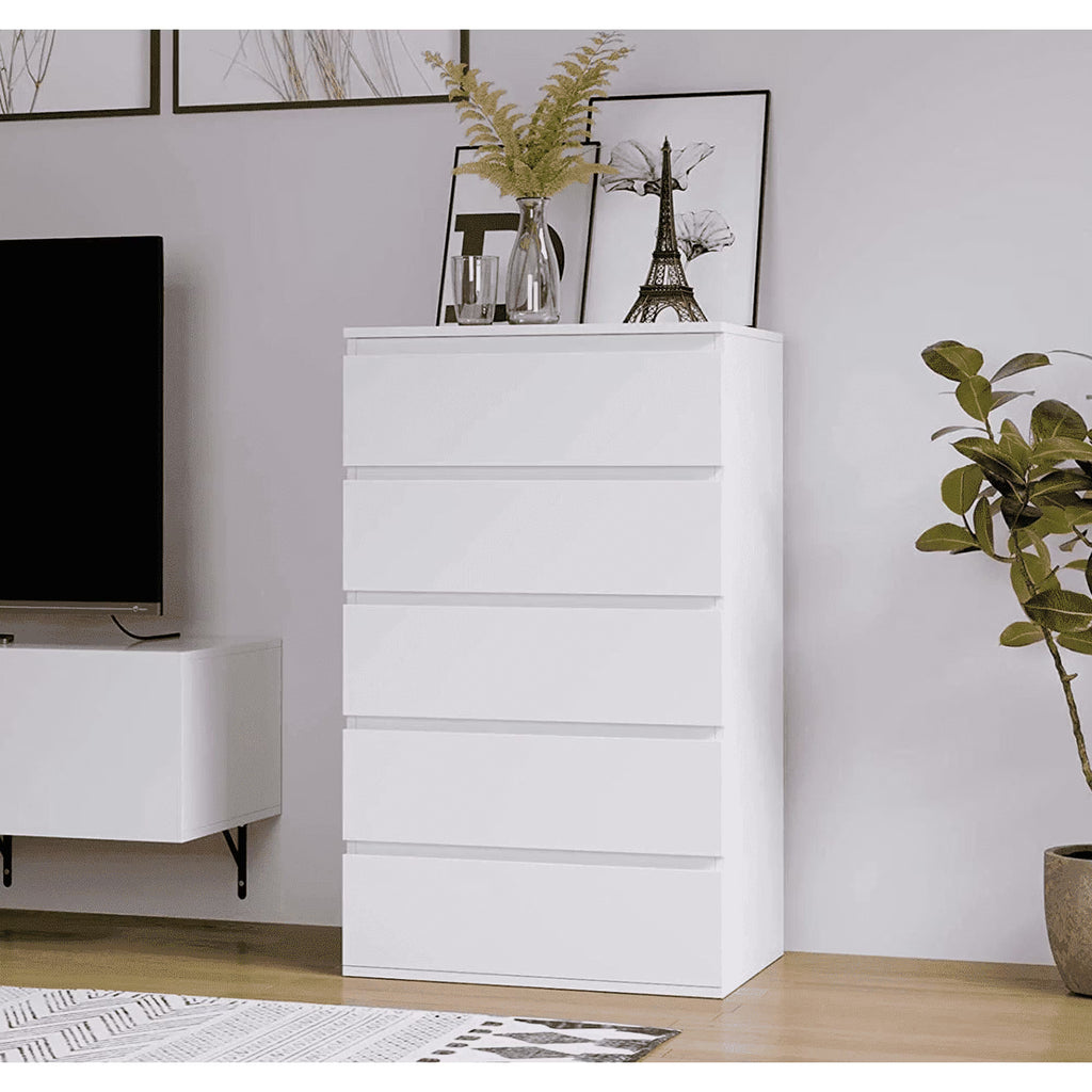 Homfa 5 Drawer White Dresser, Modern Storage Cabinet for Bedroom,Tall Chest of Drawers for Living Room
