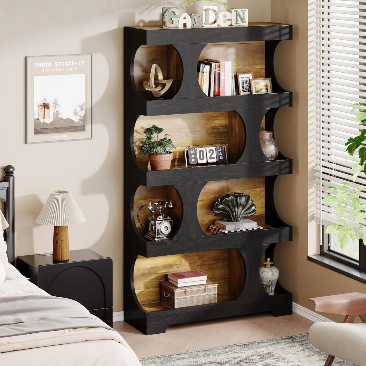 Tribesigns 71" Tall Bookcase, 4-Tier S-Shaped Bookshelf, Wood Decorative Storage Shelving, Modern Freestanding Display Shelves