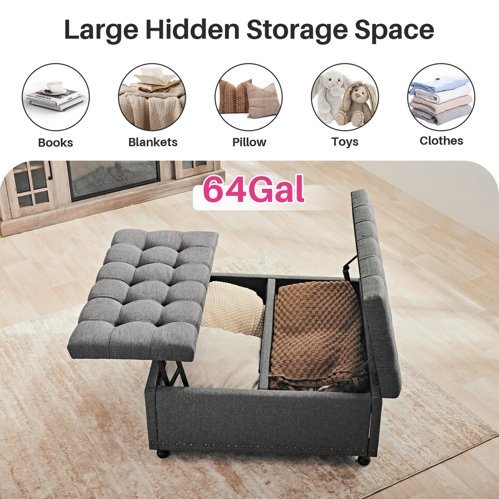 Redlife 35 Inch Large Square Storage Ottoman Bench, Storage Ottoman Coffee Table Large Square Ottoman with Storage Lift Top Tufted Storage Ottoman for Living Room (Brown Leathaire)