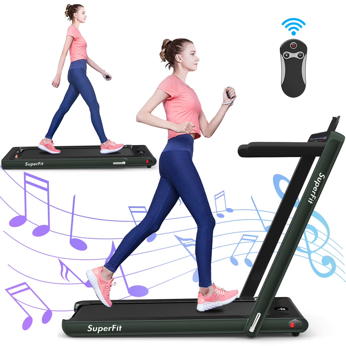 Gymax 2 in 1 Folding Treadmill 2.25HP Running Machine w/ Dual Display APP Control Black