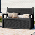 ModFusion 70-Gallon Outdoor Resin Storage Cabinet with Rattan Backrest �C Waterproof Patio Bench Seat, 500 lbs Capacity, Black