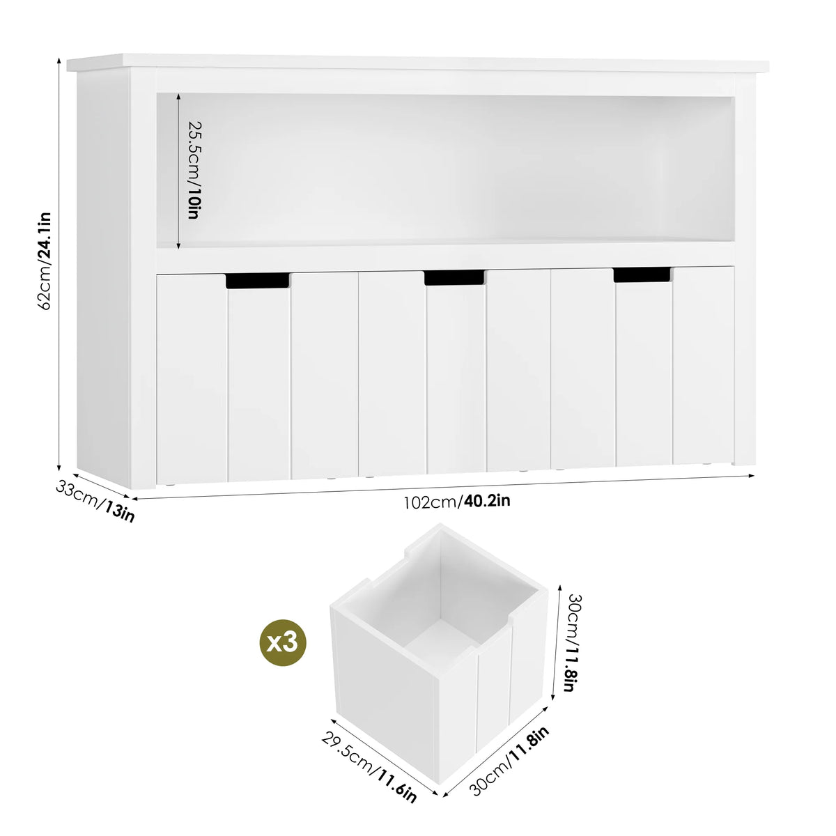 Homfa Kids Toy Storage, Cubes Storage Bins with 3 Drawers, White Toy Box with Shelves and Wheels