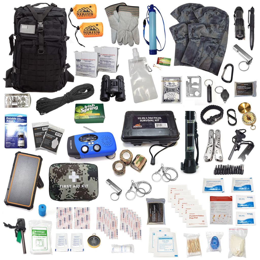 Pre-Packed Emergency Survival Kit/Bug Out Bag for 2 - Over 175 Total Pieces of Disaster Preparedness Supplies for Hurricanes, Floods, Earth Quakes & Other Disasters, Black