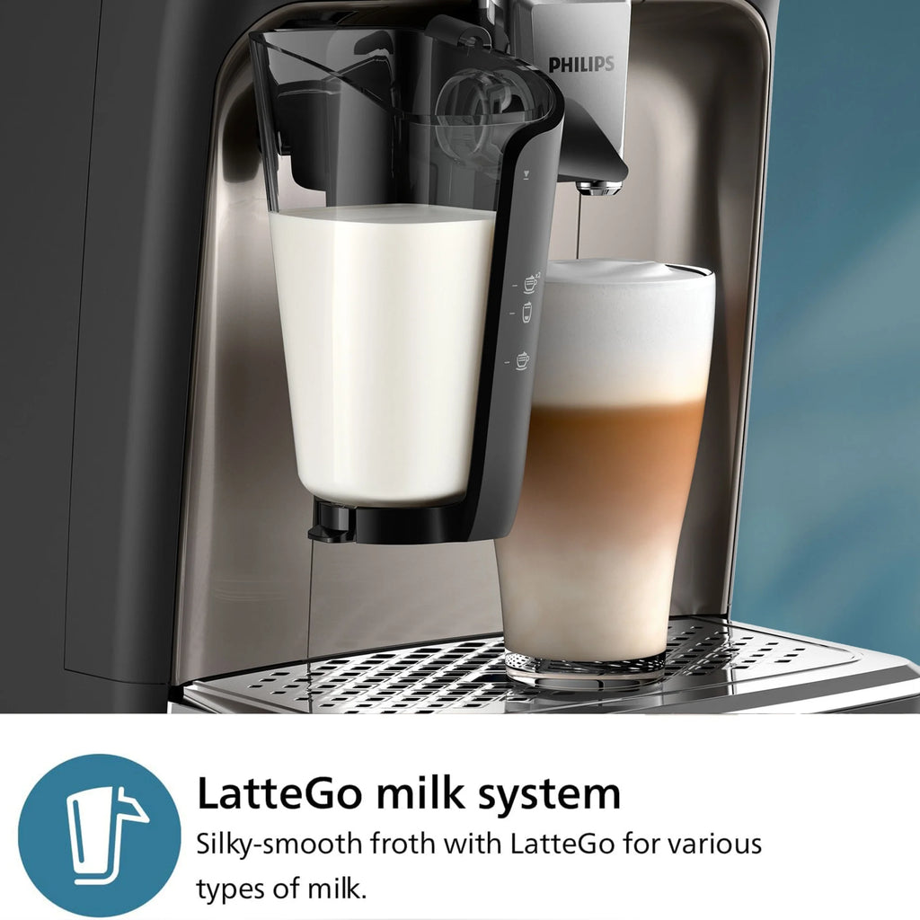 Philips 3300 Fully Automatic Espresso Machine with LatteGo Milk Frother, Black and Chrome