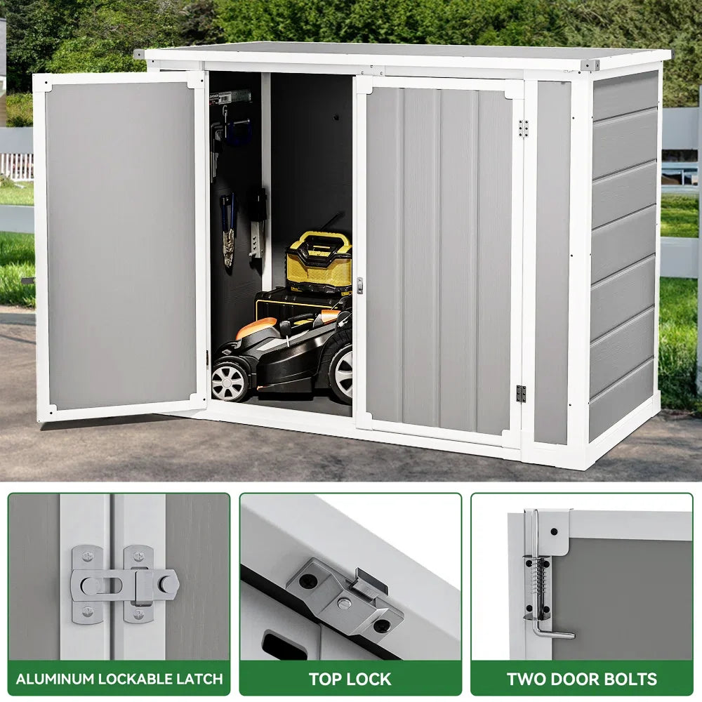 Seizeen Shed and Outdoor Storage, 41 Cu.Ft Small Outdoor Resin Shed with 3 Doors & Floor, 306GAL Deck Box Waterproof Plastic Tool Storage Shed for Cushion Lawn Mower Garbage Cans