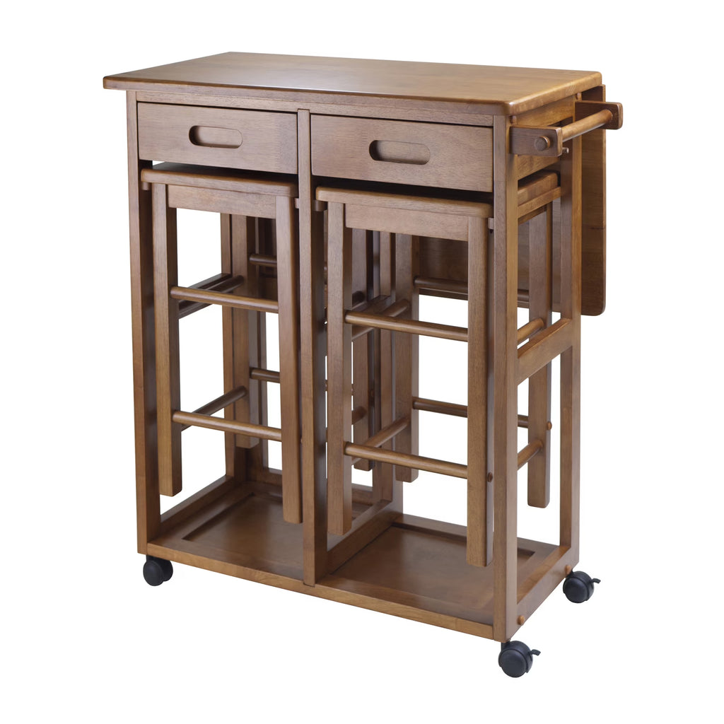Winsome Suzanne 3-PC Space Saver Set, 2 Tuck-away stools, Teak Finish