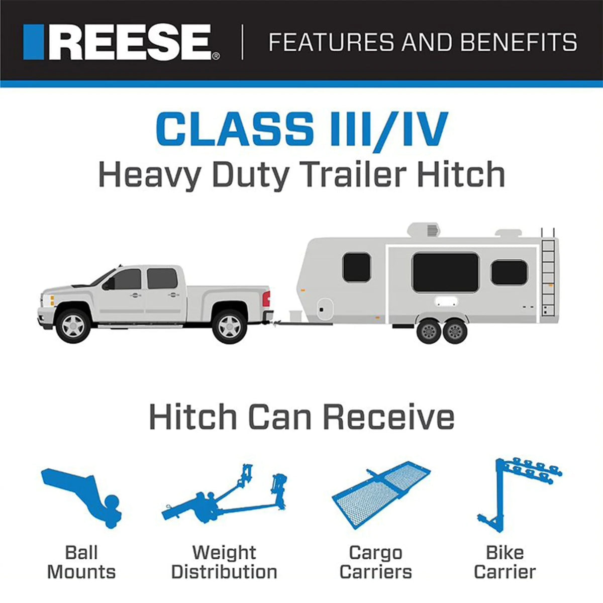 Reese Towpower Class III Trailer Tow Hitch w/ 2 In Receiver Tube