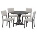 5 Piece Retro Round Dining Table Set with 4 Upholstered Chairs, Wood Dining Table with Curved Trestle Style Legs