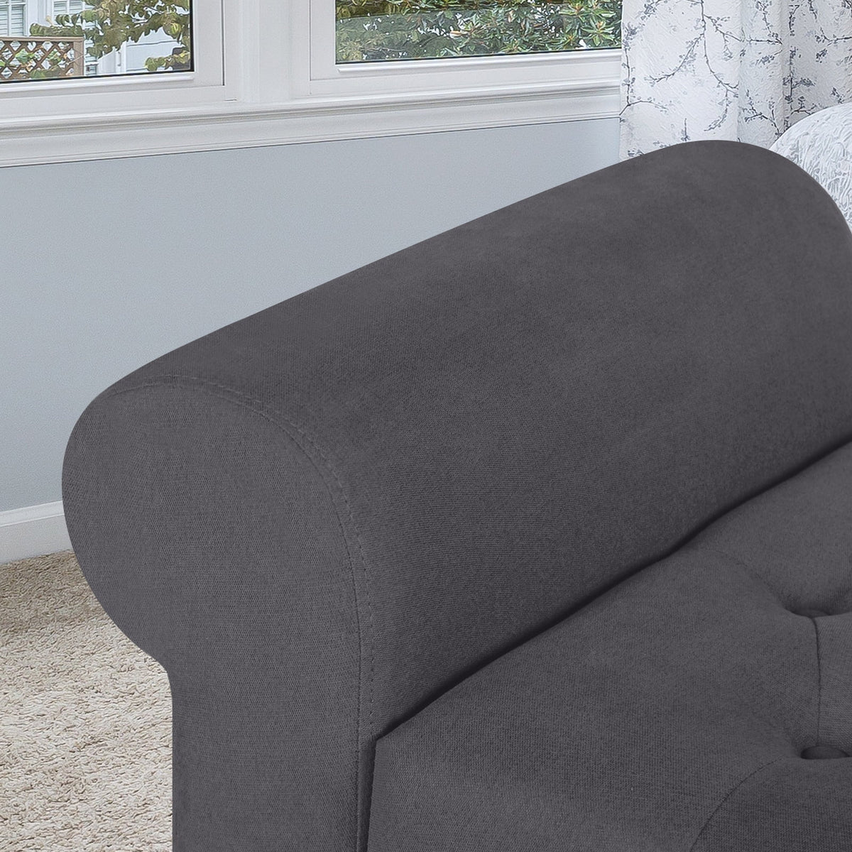 Storage Bench with Upholstered Rolled Arm Ottoman Bench Couch w/ Solid Wood Legs for Bedroom End of Bed,and Living room,Gray