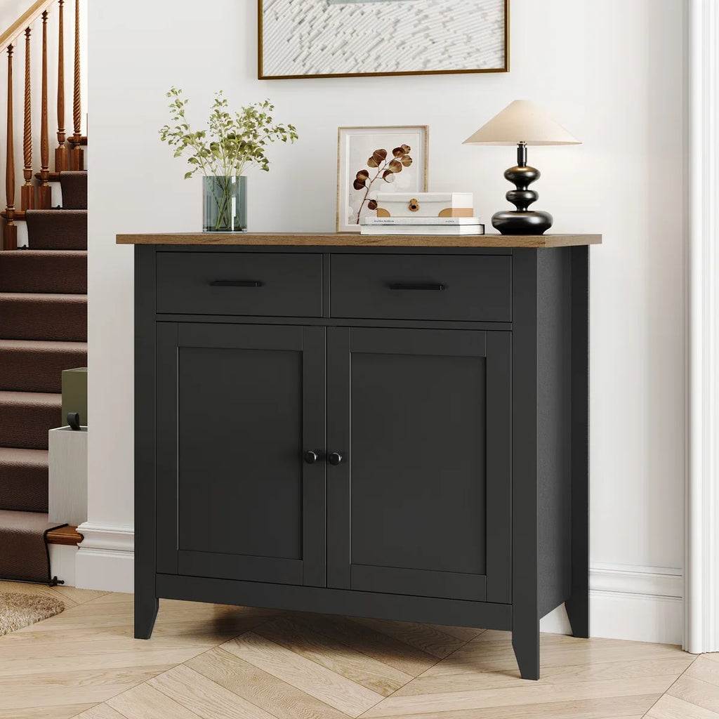 Homfa Entryway Cabinet, Kitchen Storage Cabinet, Farmhouse Buffet Sideboard with 2 Drawers and 2 Doors,Coffee Bar with Storage for Dining Room Living Room,White