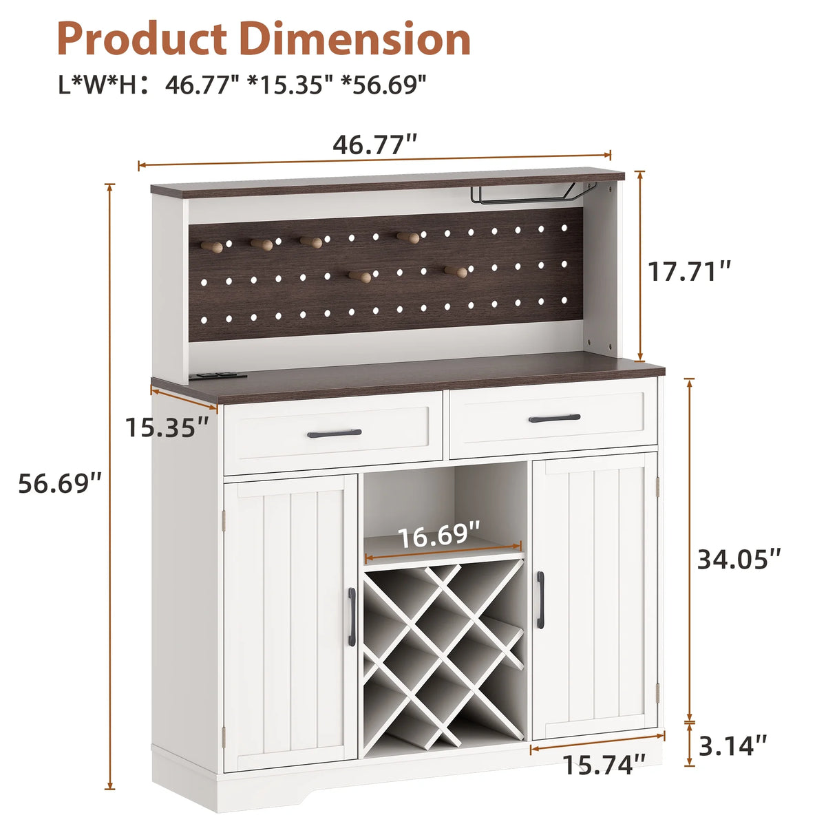 LAFGUR 72" Kitchen Storage Cabinet with Power Outlet & LED Light, Coffee Bar Cabinet with Drawers & Wine Glass Rack,Sideboard for Home,White