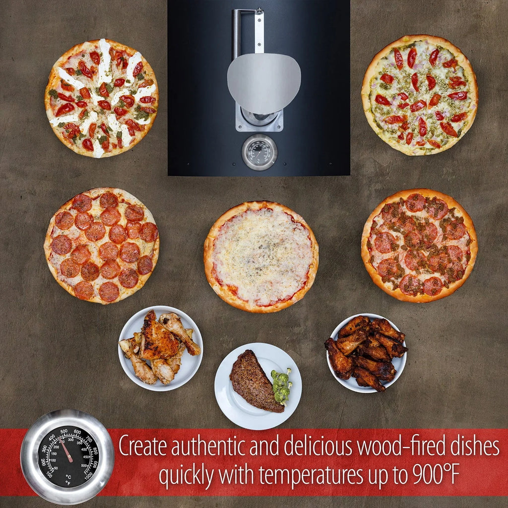 Deco Chef Outdoor Pizza Oven with 2-in-1 Pizza and Grill Oven Functionality, 13" Pizza Stone, Portable Stainless Steel Construction, Pizza Peel, Dough Scraper, Scoop, Slotted Grill (Black)