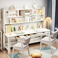 BALANBO Solid Wood Kids Desk and Chair Set with Hutch,Study Computer Desk with Drawers, Extra Large Two Person Study Desk Writing Table, Student White Desk with Bookshelf for Bedroom,Study Room,White
