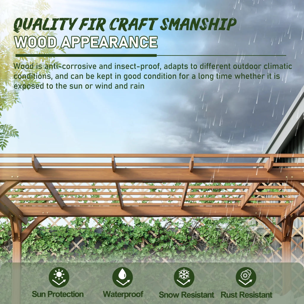 12 x 10 FT Outdoor Pergola, Wooden Pergola Gazebo with Climbing Plant Support and Waterproof, for Patio Porch Garden Backyard, Brown