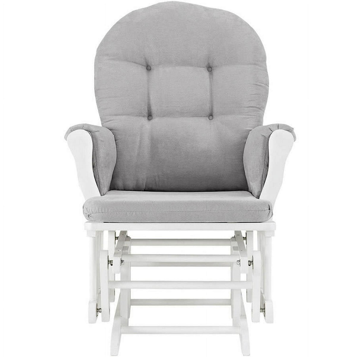 Angel Line Windsor Glider and Ottoman. White Finish with Gray Cushions