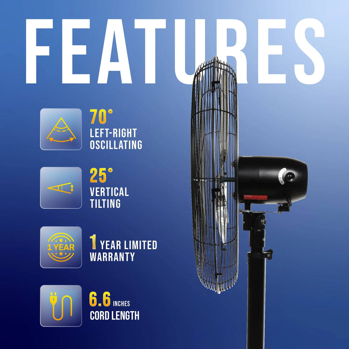 Tornado - 20 Inch High Velocity Metal Oscillating Pedestal Fan - Commercial, Industrial Use Water-Resistant