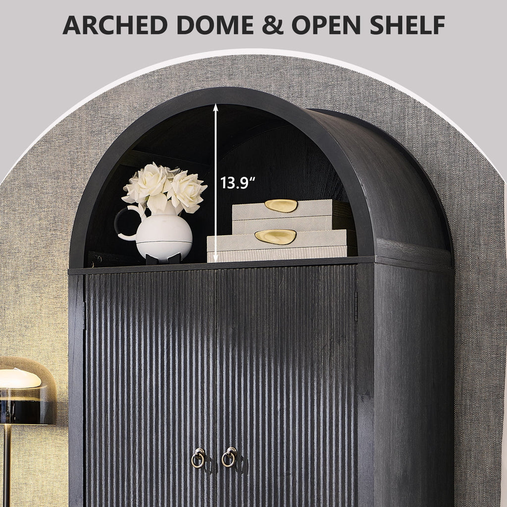 SinCiDo Arched Kitchen Pantry Storage Cabinet, 71-Inch Tall Wood Adjustable Shelves, 2 Doors, 2 Drawers