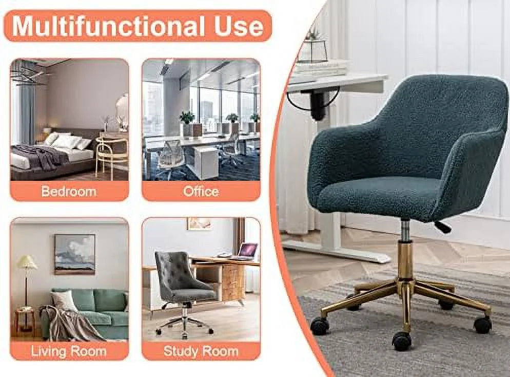 Modern Faux Fur Home Office Chair Height Adjustable, White Desk Chair Vanity Chair for Makeup Room, Rolling Desk Chairs with Wheels, Swivel Furry Cute Desk Chair for Teen Girls Women