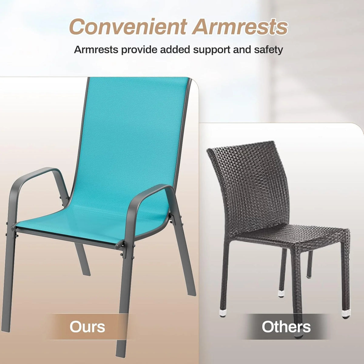 Pirecart Set of 4 Patio Dining Chairs, Textilene Outdoor Stacking Chairs for Poolside, Backyard, Garden