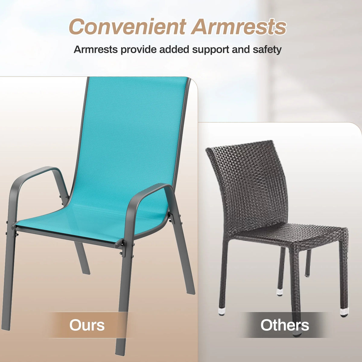 Pirecart Set of 4 Patio Dining Chairs, Textilene Outdoor Stacking Chairs for Poolside, Backyard, Garden