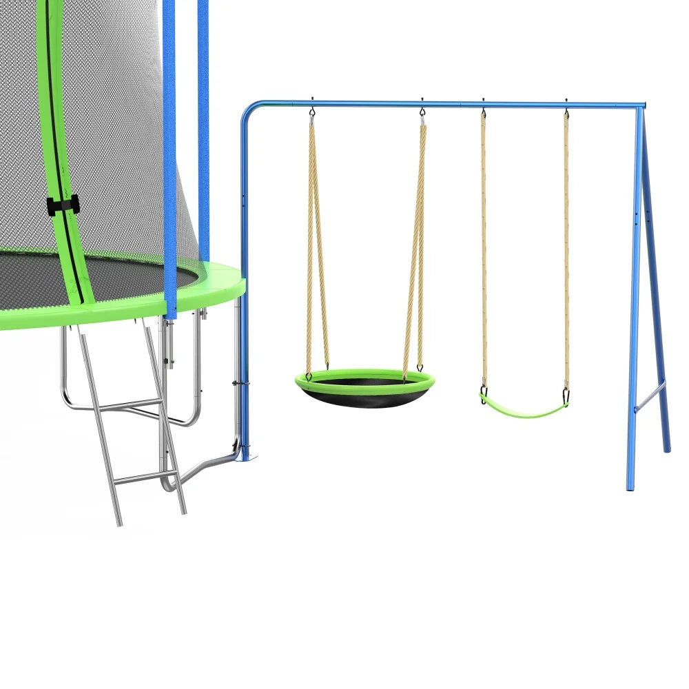 12FT Trampoline with Slide and Swings, Large Outdoor Backyard Trampoline with Basketball Hoop and Ladder for Kids and Adults