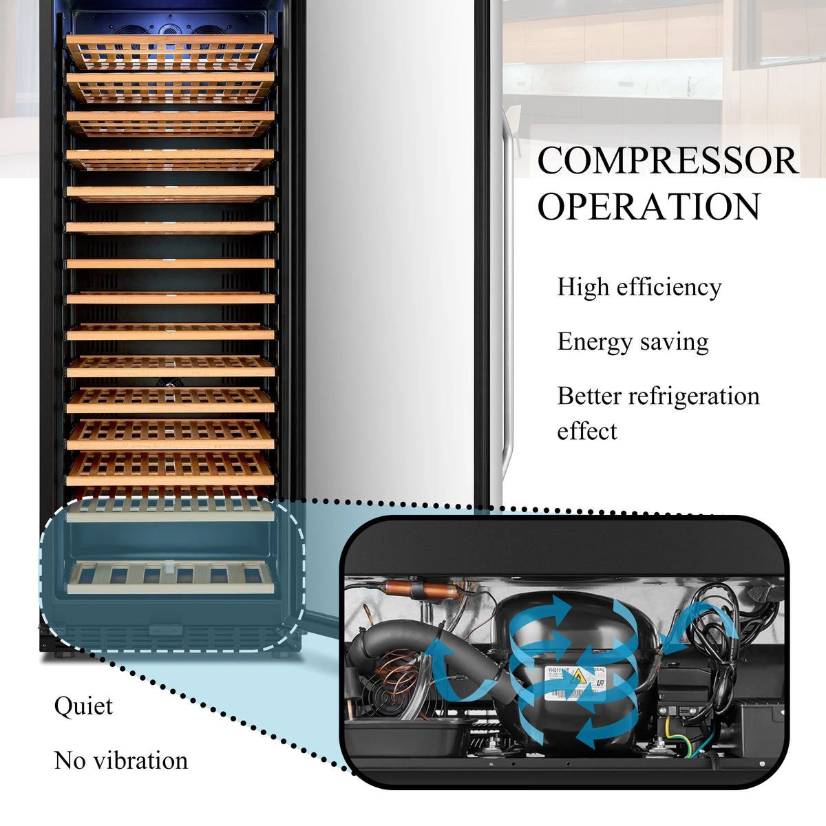 Lanbo 165 Bottle Built-in Black Single Zone Wine Cooler 24 inch Width
